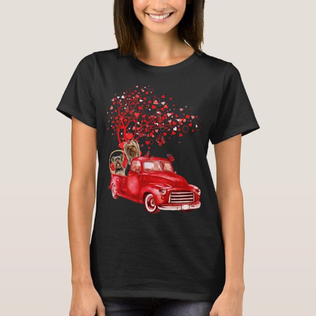 Camiseta Yorkshire Terrier Riding Truck Valentine Butterfly (Anverso)