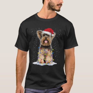 Camiseta Yorkshire terrier Santa Christmas Tree Lights Xmas