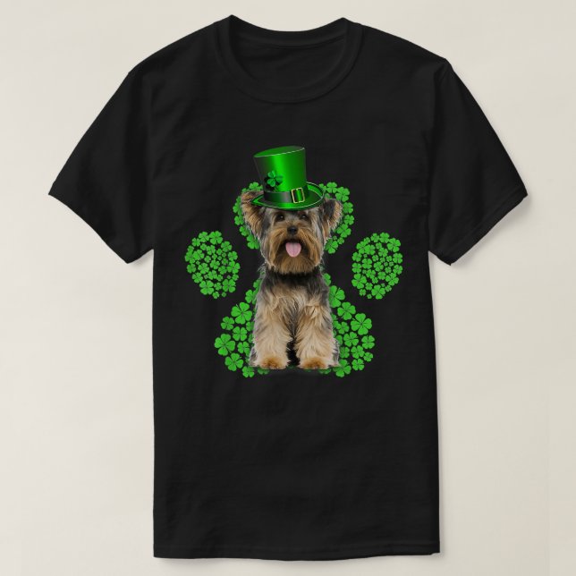 Camiseta Yorkshire Terrier Shamrock Paw Clovers St Patrick (Diseño del anverso)