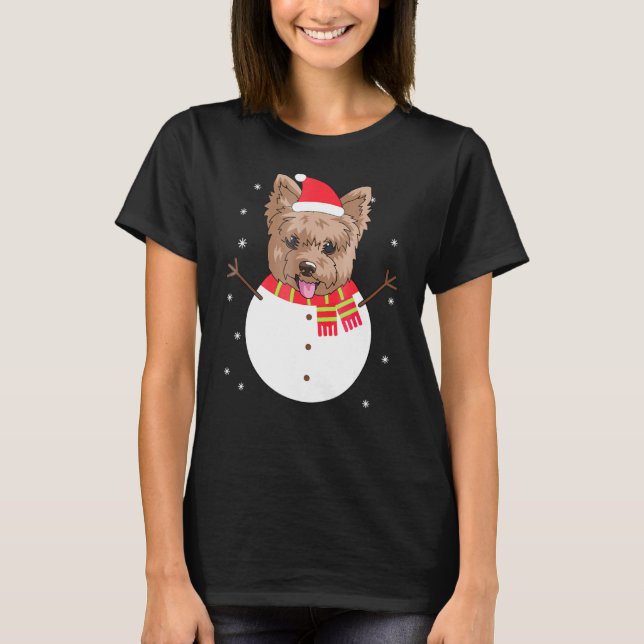 Camiseta Yorkshire Terrier Snowman Navidades Gif (Anverso)