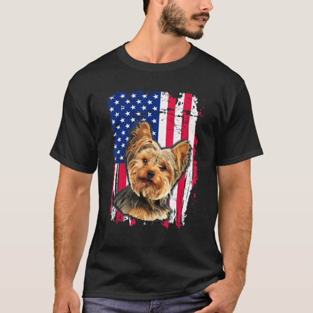 Camiseta Yorkshire Terrier Us Flag 4 De Julio (Anverso)