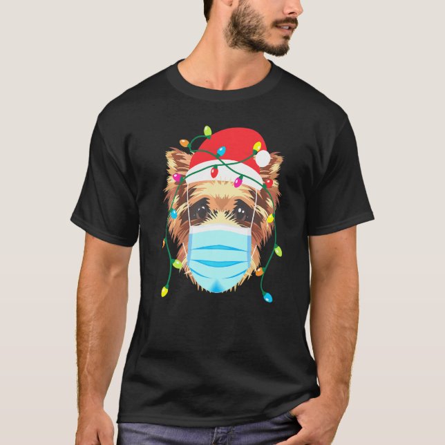 Camiseta Yorkshire Terrier Viendo Navidades Máscara Holiday (Anverso)