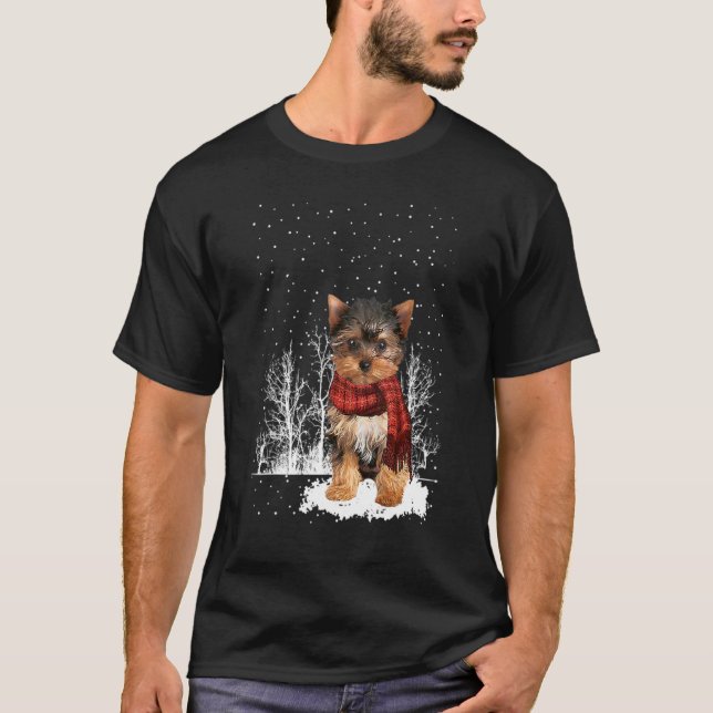 Camiseta Yorkshire Terrier Winter Scarf Dogs Tree Forest S (Anverso)