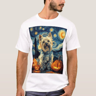 Camiseta Yorkshire terrier Yorkie Perro de van gogh noche e