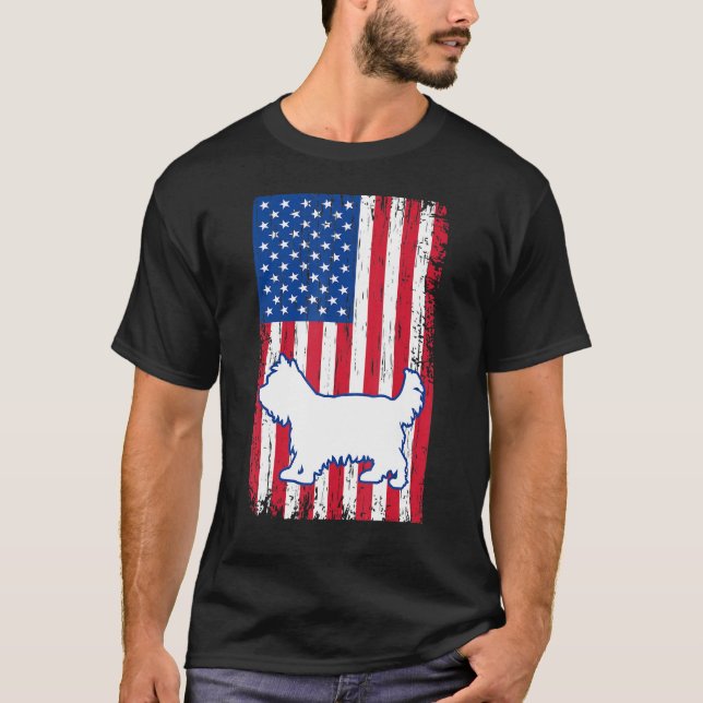 Camiseta Yorkshire Terriers Bandera Estadounidense Perro Pa (Anverso)