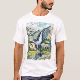 Camiseta Yosemite Waterfall Van Gogh Style Valley Landscape