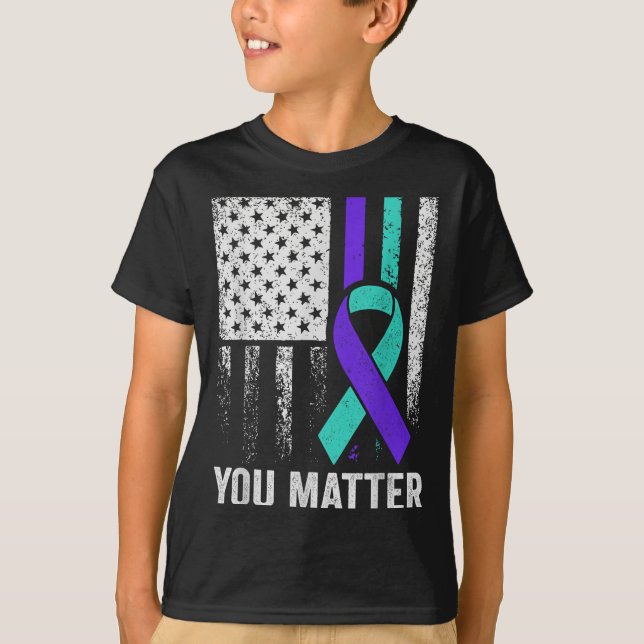 Camiseta You American Flag Teal Purple Men Mental Health  (Anverso)