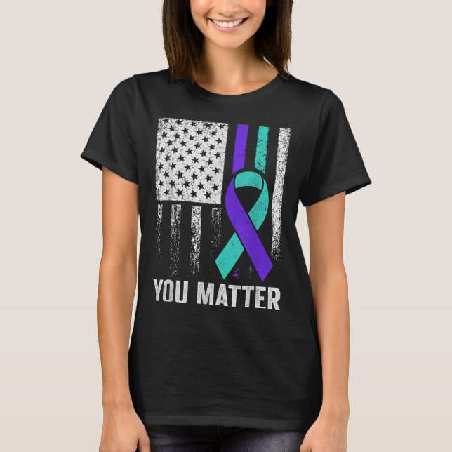 Camiseta You American Flag Teal Purple Men Mental Health  (Anverso)