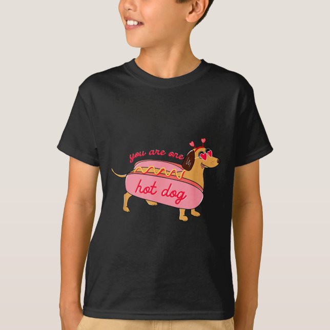 Camiseta You Are One Hot Dog Dachshund Valentines Heart Gle (Anverso)
