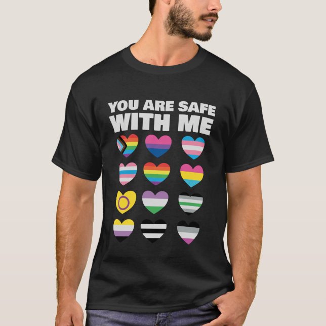 Camiseta You Are Safe With Me LGBT-Q Cool Rainbow Flag Gay  (Anverso)