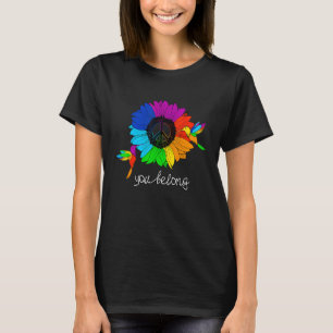Camiseta You Belong Lgbtq Sunflower Hummingbird Rainbow Gay
