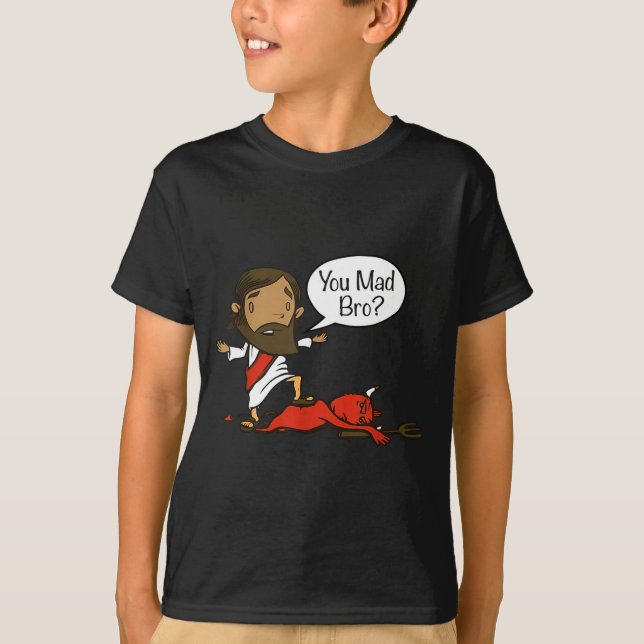 Camiseta You Mad Bro - Funny Christian Jesus And Devil  (Anverso)