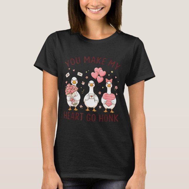 Camiseta You Make My Heart Go Honk Valentine Goose Preppy  (Anverso)