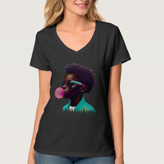 Camiseta Young Black Boy Joy Bubble Gum Fun African Melanin (Anverso)