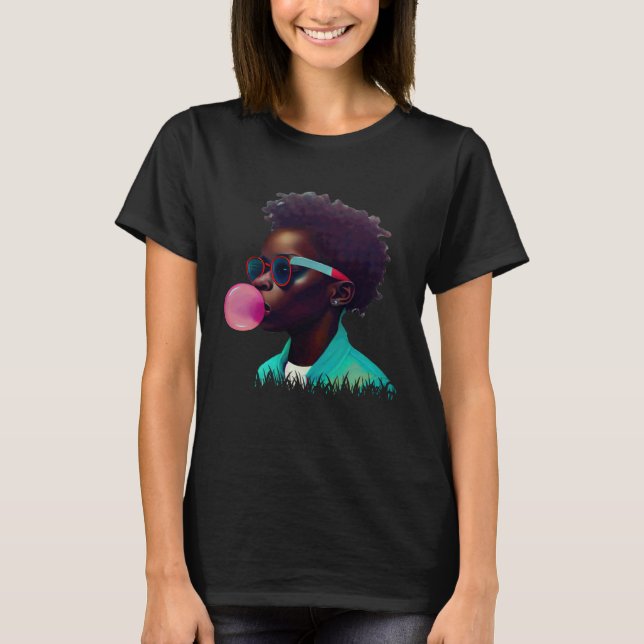 Camiseta Young Black Boy Joy Bubble Gum Fun African Melanin (Anverso)