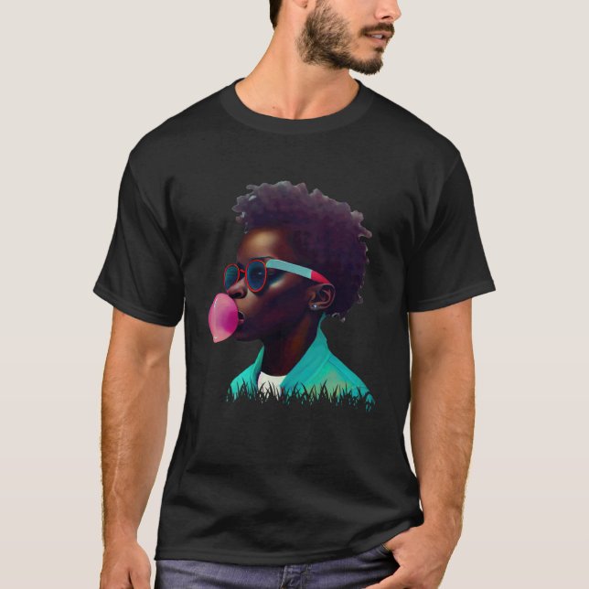 Camiseta Young Black Boy Joy Bubble Gum Fun African Melanin (Anverso)