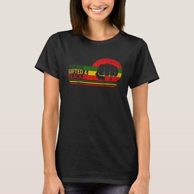 Camiseta Young Gifted & Black History Month Afro Woman BLM  (Anverso)