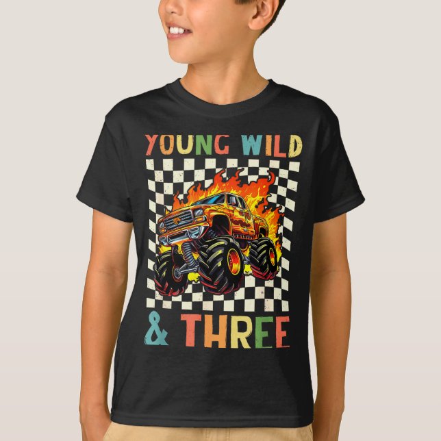 Camiseta Young Wild And Three Monster Truck 3rd Birthday 3y (Anverso)