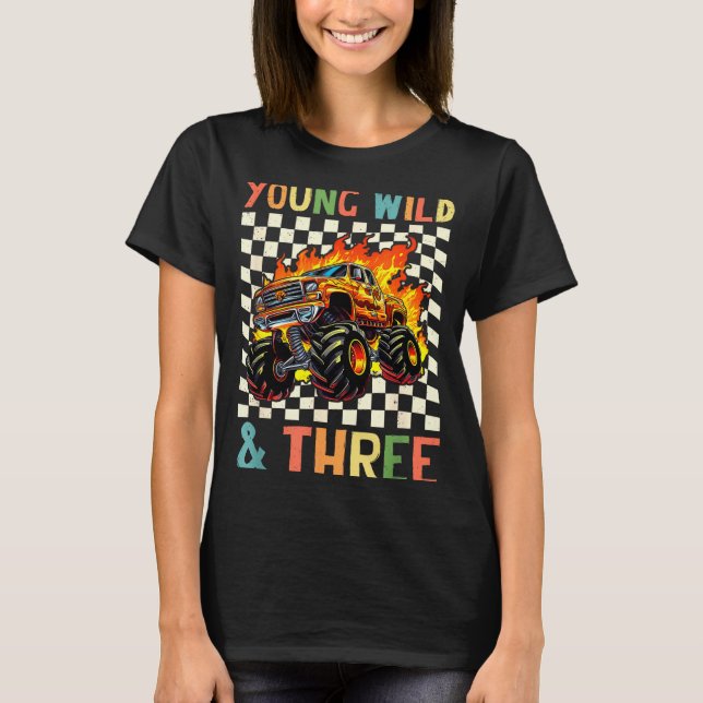 Camiseta Young Wild And Three Monster Truck 3rd Birthday 3y (Anverso)