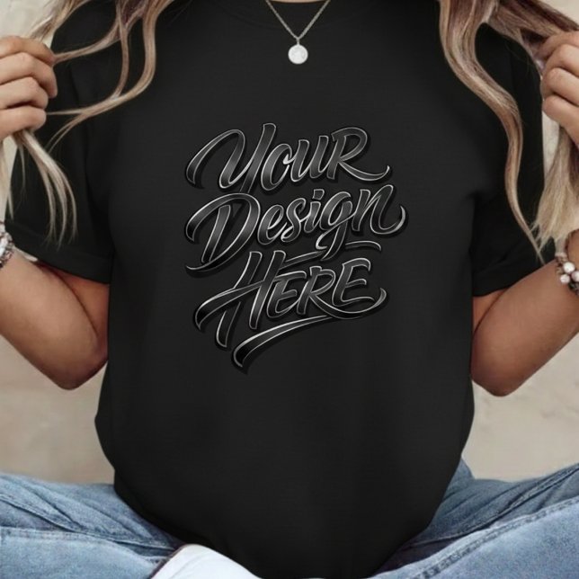 Camiseta Your Design Here Bold Text Women's Black T-Shirt (Subido por el creador)