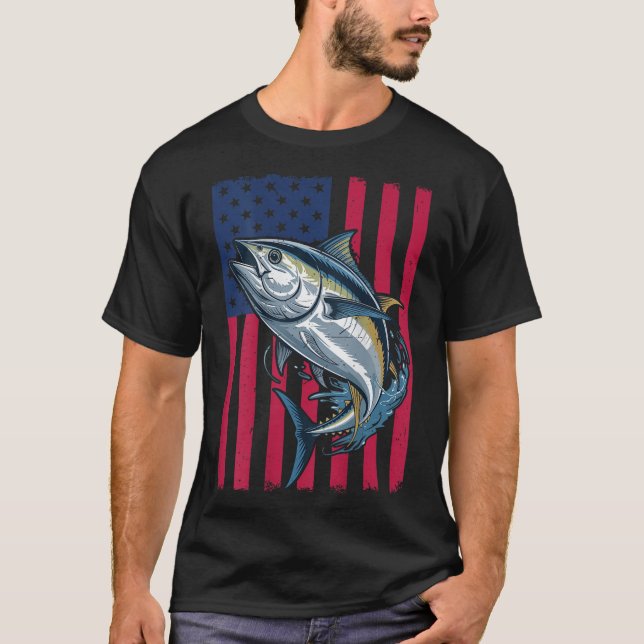 Camiseta Youth Boys Deep Sea Fishing American Flag Bluefin  (Anverso)