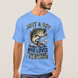 Camiseta Youth Fishing Camo Bass Fish Just A Boy Who Loves 