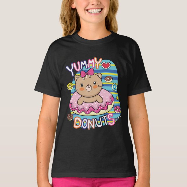 Camiseta Yummy Donuts Baby Cat Cute Chica (Anverso)