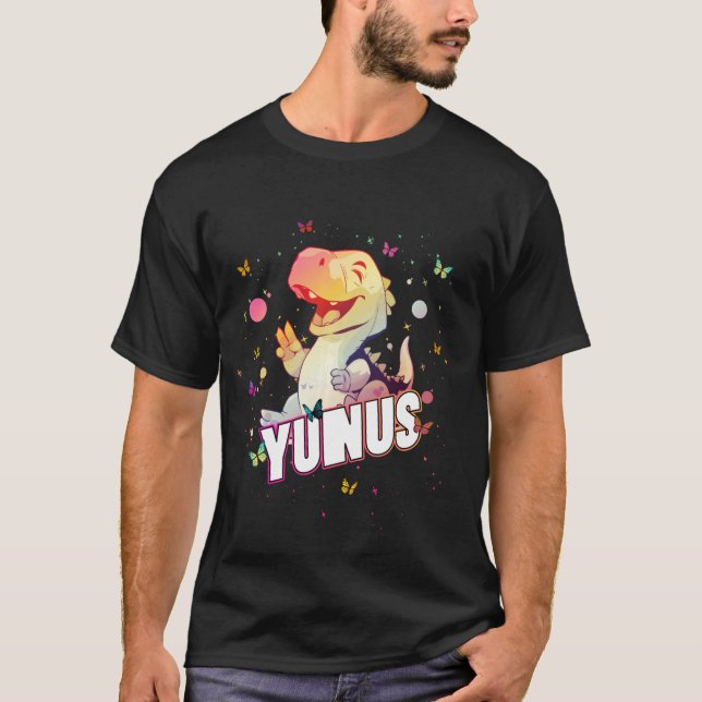 Camiseta YUNUS - Nombre de niño lindo con dinosaurio lindo (Anverso)