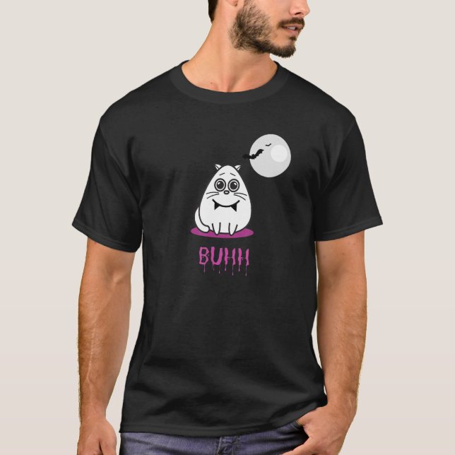 Camiseta Zad El Gato Halloween Buhh Con Un Gato Astuto (Anverso)