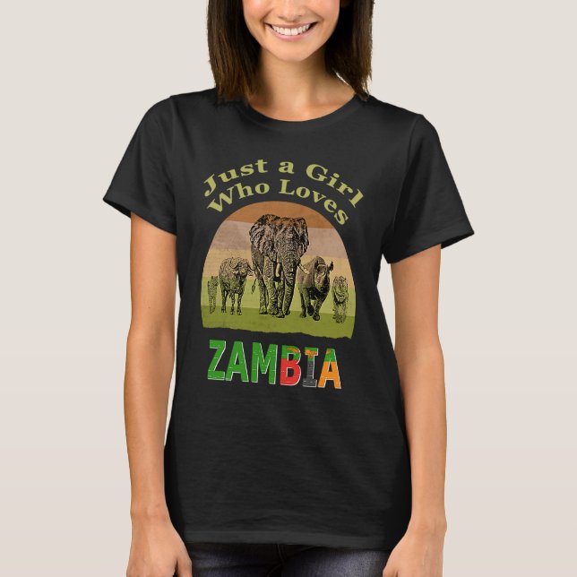 Camiseta Zambia Big 5 Wildlife with Text Just a Girl Who Lo (Anverso)