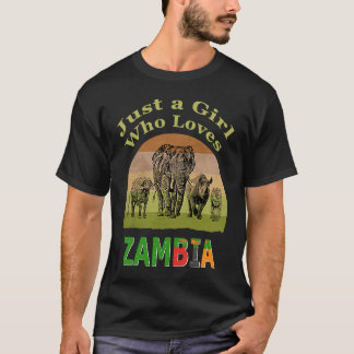 Camiseta Zambia Big 5 Wildlife with Text Just a Girl Who Lo