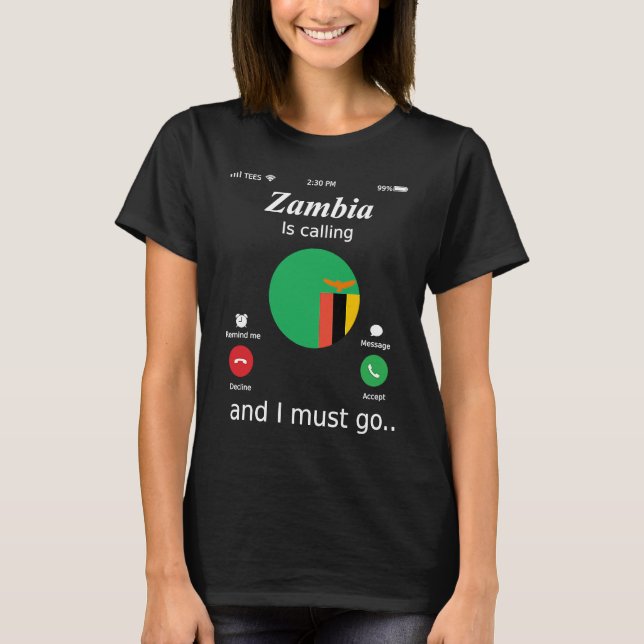 Camiseta Zambia Is Calling and I Must Go Zambia Flag (Anverso)