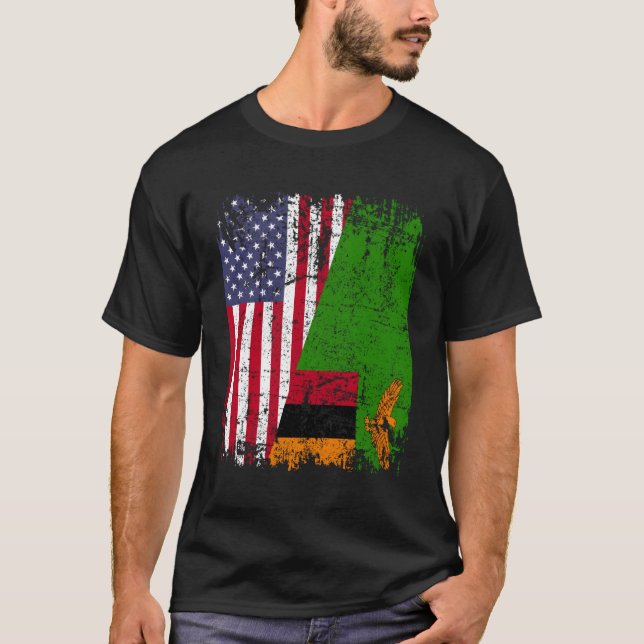 Camiseta Zambia: Raíces de Zambia con bandera estadounidens (Anverso)
