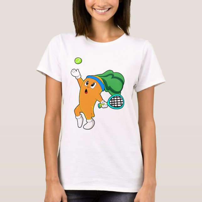 Camiseta Zanahoria en tenis con raqueta de tenis (Anverso)