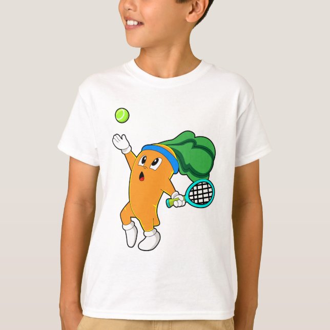 Camiseta Zanahoria en tenis con raqueta de tenis (Anverso)