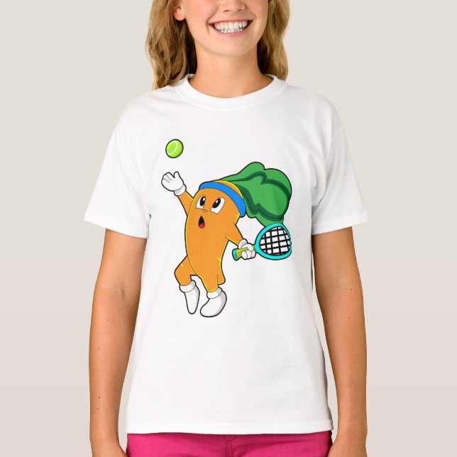 Camiseta Zanahoria en tenis con raqueta de tenis (Anverso)