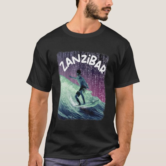 Camiseta Zanzibar Nerd Surfing Beach Palm trees Vacation (Anverso)