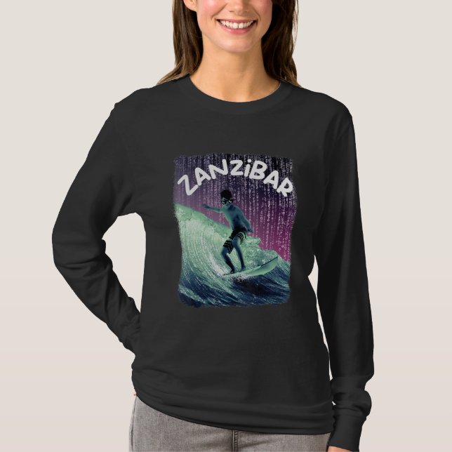 Camiseta Zanzibar Nerd Surfing Beach Palm trees Vacation (Anverso)