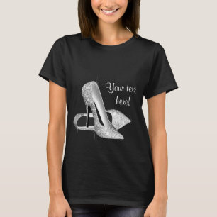 Camiseta Zapato de tacón alto de plata de moda