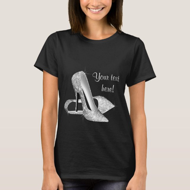 Camiseta Zapato de tacón alto de plata de moda (Anverso)
