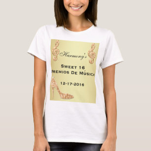 Camiseta Zapatos de tacón alto de oro glamurosos y nota mus