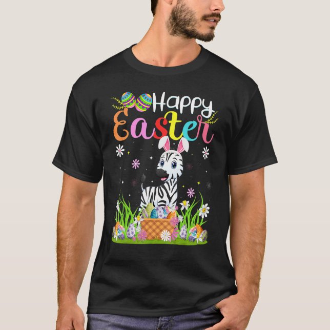 Camiseta Zebra Bunny Egg Hung Zebra Happy Easter (Anverso)