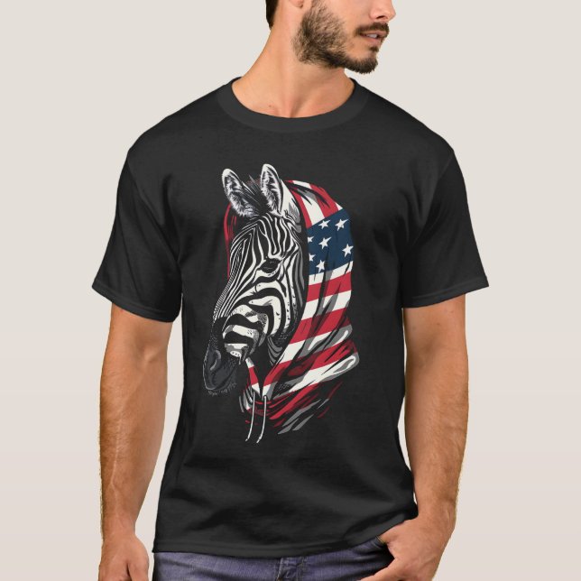 Camiseta Zebra EEUU Bandera Patriótica Zoológico Americano  (Anverso)