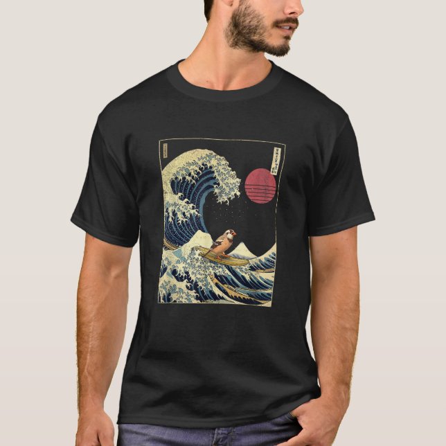 Camiseta Zebra Finch Japonés Kanagawa Wave Funny Surf Anim (Anverso)