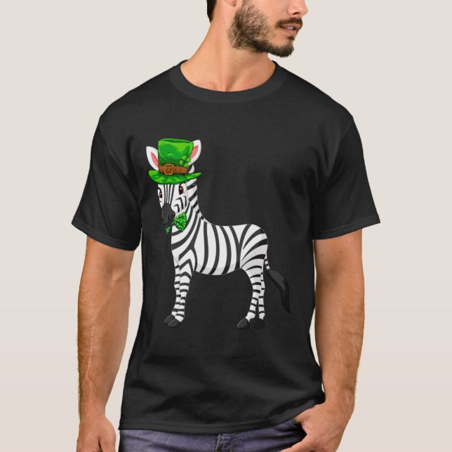 Camiseta Zebra St Patrick S Day With A Leprechaun Hat Long  (Anverso)