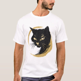 Camiseta Zen Black Cat Gold Enso Minimalist Art Poster.