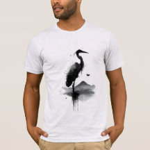 Camiseta Zen de la grulla del lavado de tinta Sumi