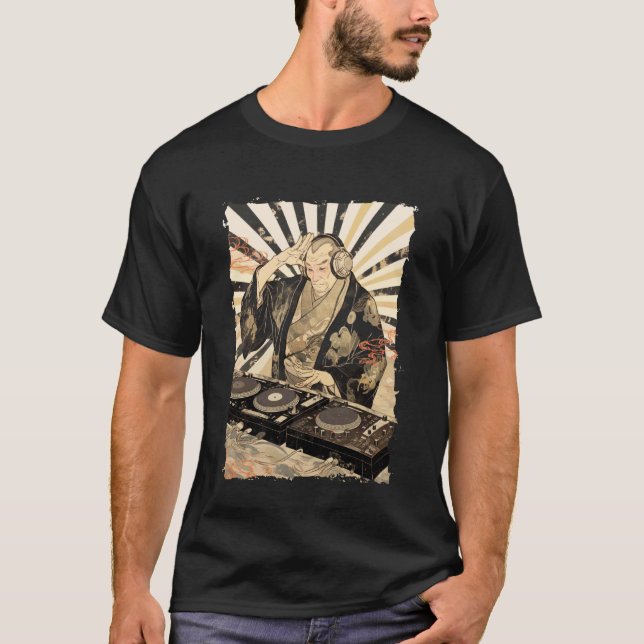 Camiseta Zen DJ Monk Waves - Ritmo Espiritual de Tornamesa  (Anverso)