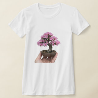 Camiseta Zen en palma: Arte Bonsái de Azalea en Floración e
