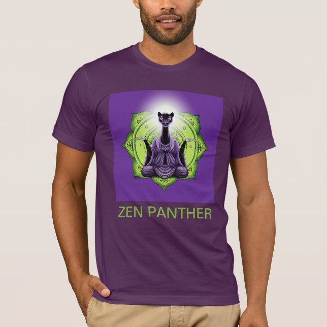 Camiseta Zen Panther y la Rueda Dharma - (con título) (Anverso)